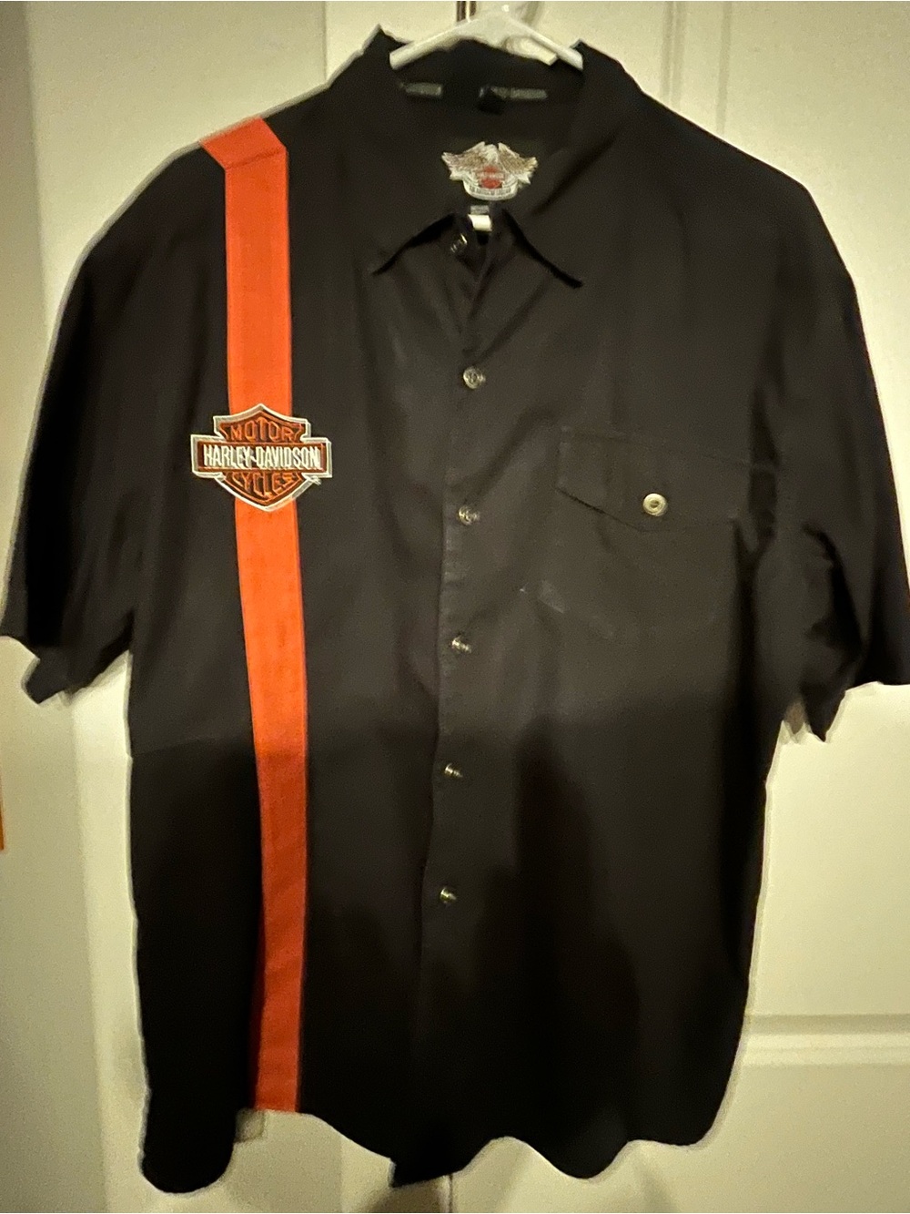 Men’s Harley-Davidson Black Short-Sleeve Shirt with Orange Stripe